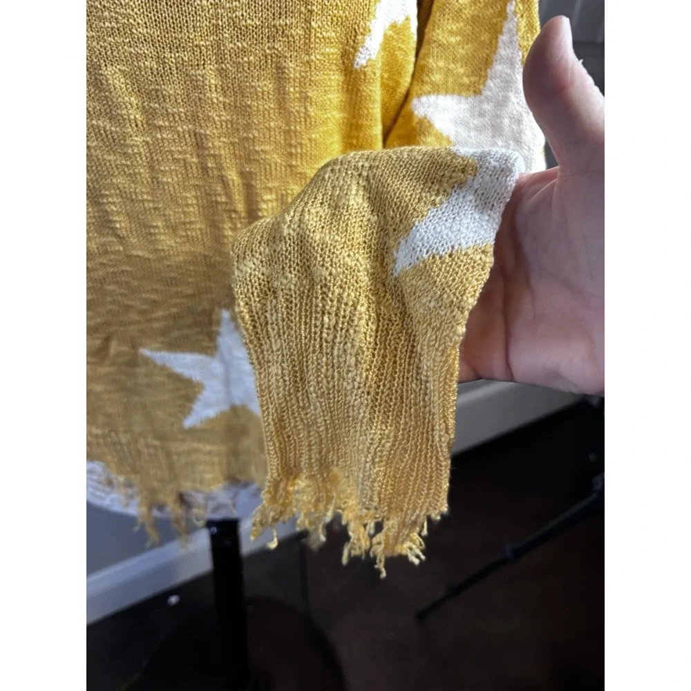 Adora Distressed Star Sweater Raw Hem Cotton Blend Golden Yellow M Boho Y2K‎ NWT